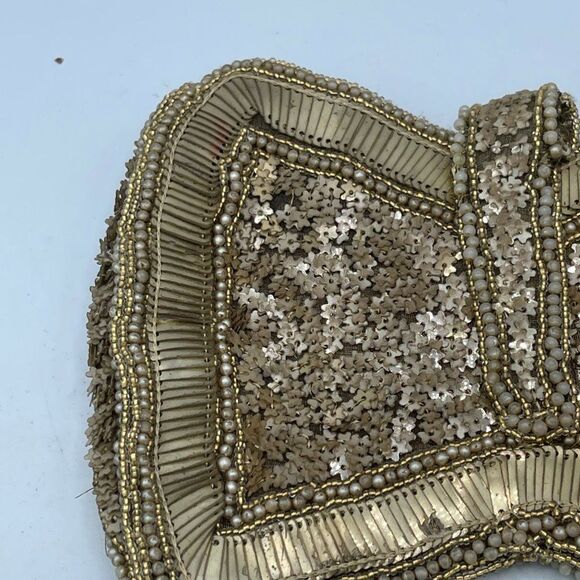 Vintage 70's Sequined Beaded Gold Bow Clusch - Picture 2 of 13